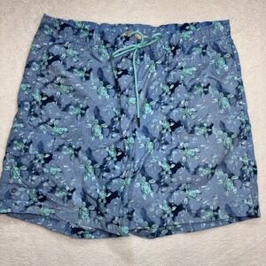 Rainforest Men's Swim Trunks Size Large Pockets Drawstring Blue Sea Turtles Prep